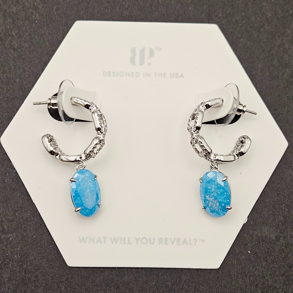 Bomb Party ER93647 "Waiting On A Sign" Blue Topaz Ice Crystal Earrings